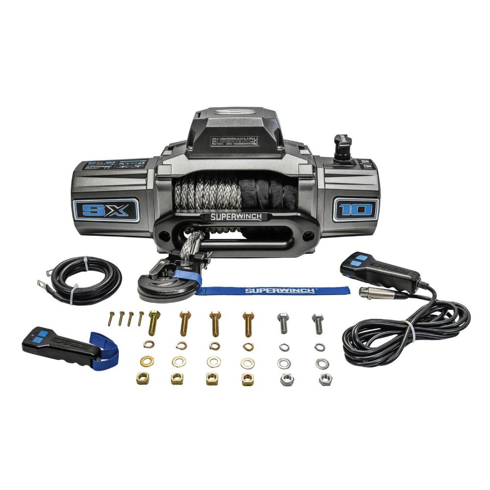 Superwinch SX10SR Winch 1710201 with 10,000 lb line pull, 5.5 hp sealed motor, 3-stage planetary gear, and remote controls