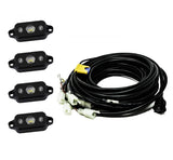 Baja Designs Universal White Rock Light Kit with four high-intensity LED lights and heavy-duty wiring harness for off-road vehicles