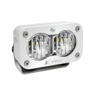 Baja Designs S2 Pro Wide Cornering White LED Pod with dual sealed lenses, white anodized aluminum housing, and stainless steel mounts
