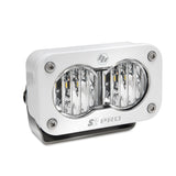 Baja Designs S2 Pro Wide Cornering White LED Pod with dual sealed lenses, white anodized aluminum housing, and stainless steel mounts