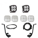 Baja Designs 2021+ Ford F150 A Pillar Kit Squadron Pro Spot with Upfitter includes dual LED lights, mounting brackets, lenses, and wiring harnesses