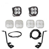 Baja Designs 2021+ Ford F150 A Pillar Kit Squadron Pro Spot with Upfitter includes dual LED lights, mounting brackets, lenses, and wiring harnesses
