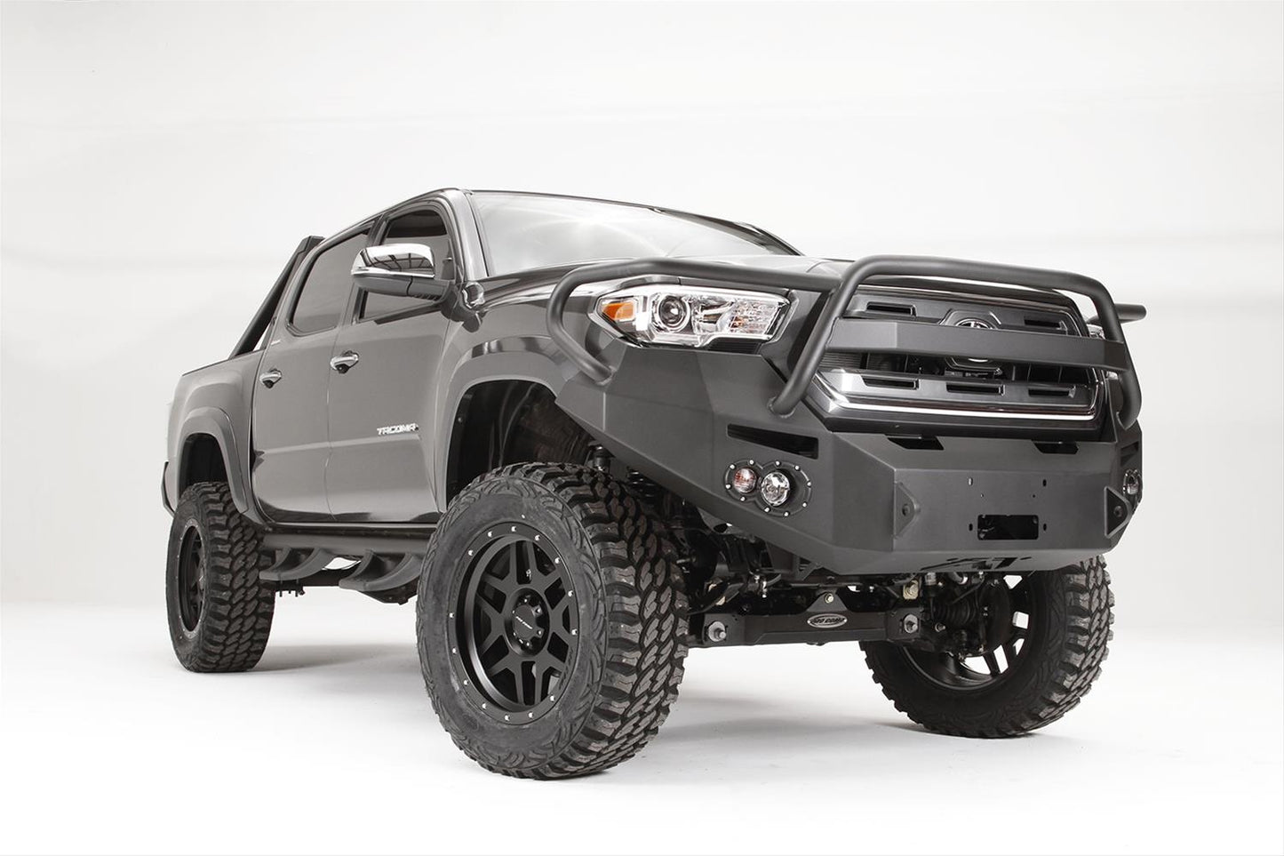 Fab Fours Premium Winch Full Guard Bumper TT16-B3650-1 for Toyota Tacoma 2005-2023 with winch mount and D-ring tabs
