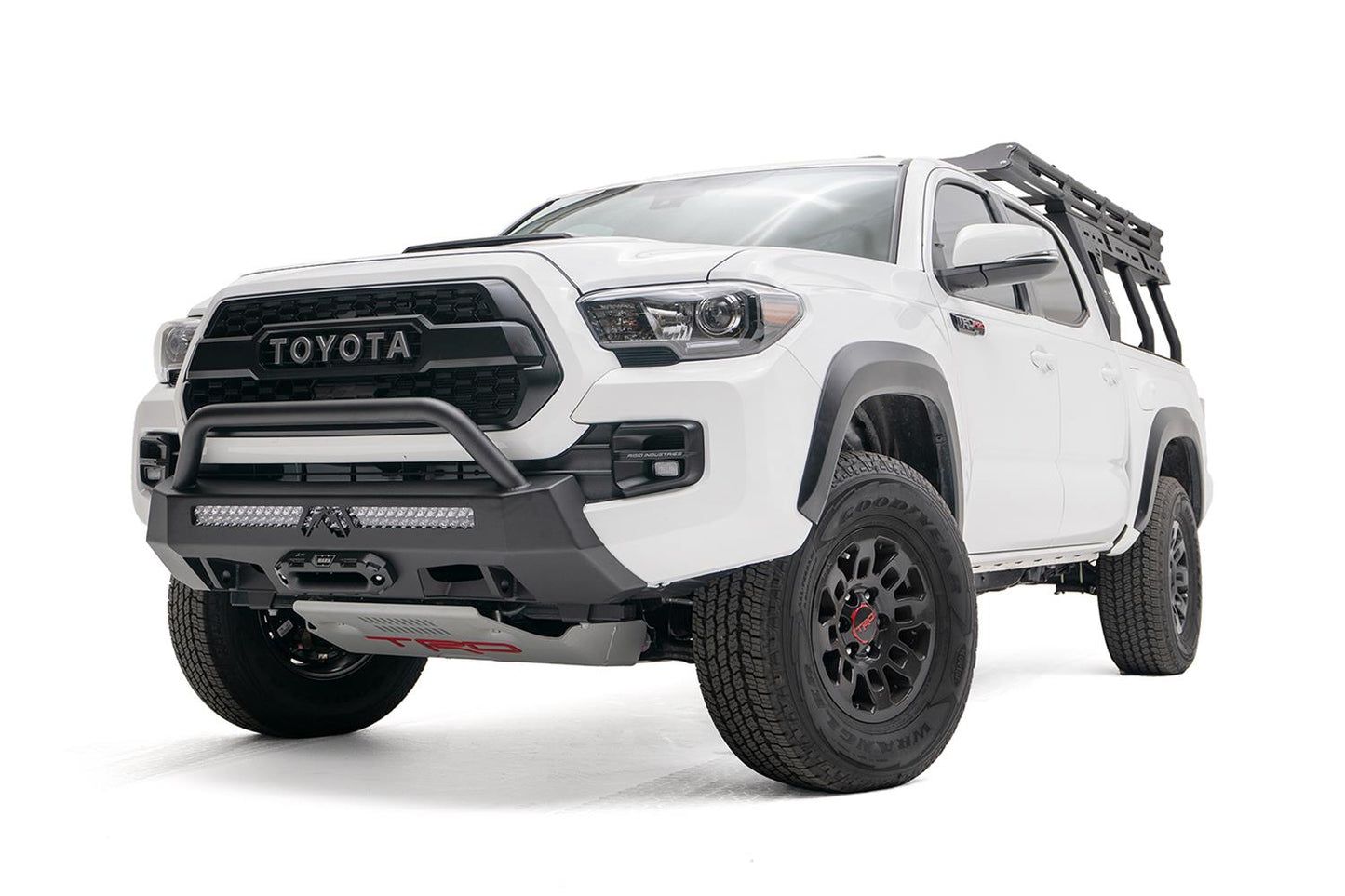 Fab Fours Hidden Winch Mounts TT16-N3652-1 for Toyota Tacoma 2016-2023 with heavy-duty integrated winch mount and D-ring mounts