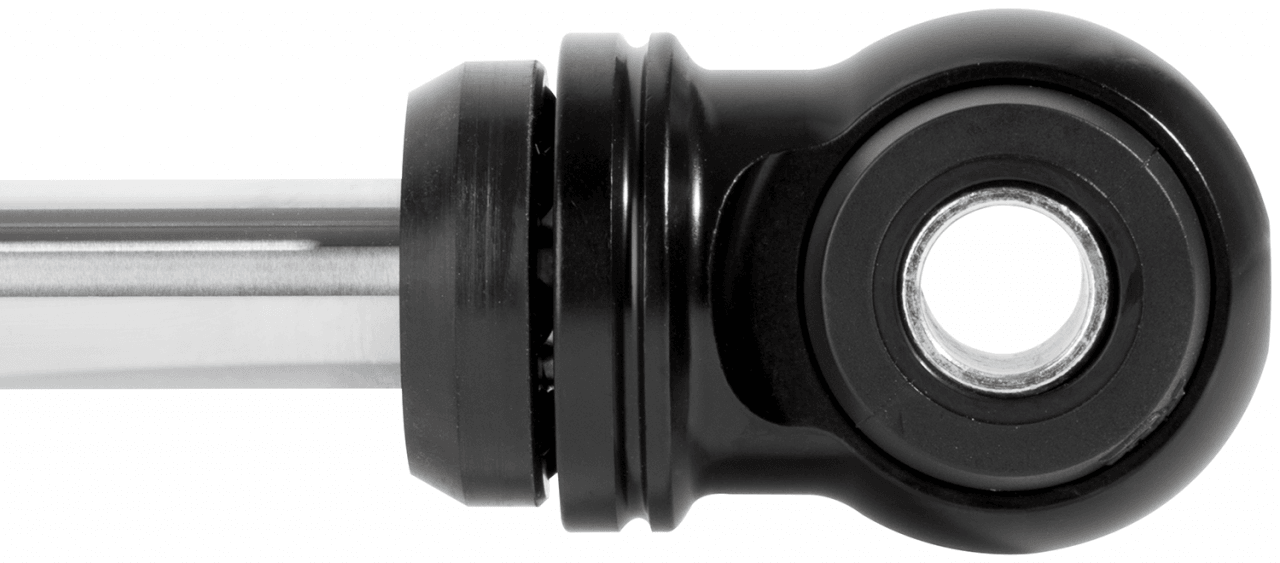 Fox Performance Series 2.0 Smooth Body Reservoir Shock - Adjustable - 985-26-116 close-up of heavy-duty aluminum eyelet and stainless steel shaft suspension component