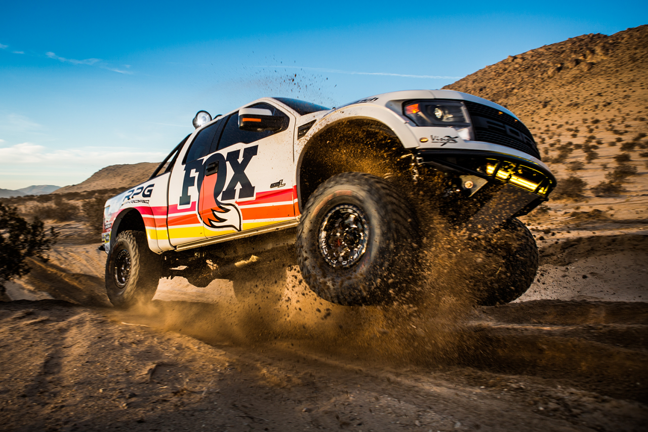 Fox Factory Race Series 3.0 Internal Bypass Coil-Over Reservoir Shock (Pair) - 883-02-046 on lifted off-road 4x4 truck in desert