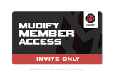 Mudify Member Access (Invite Only) card design in black and red showcasing exclusive membership for off-road enthusiasts