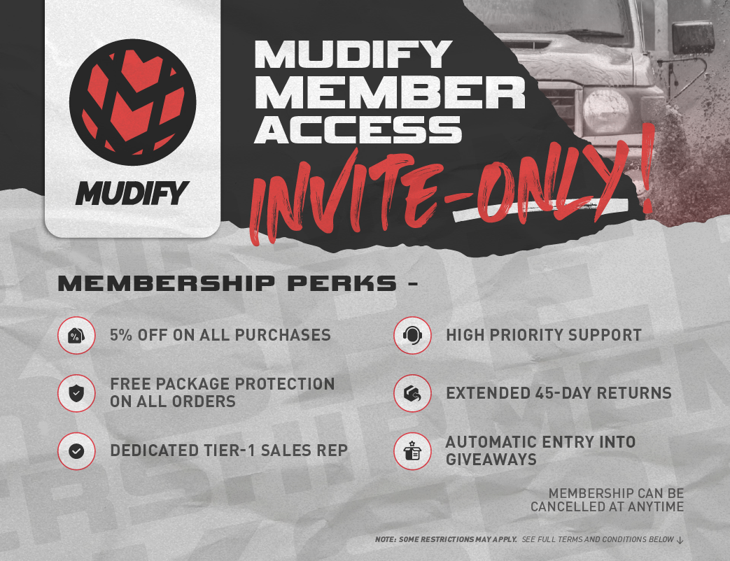 Mudify Member Access (Invite Only) exclusive membership card offering priority support and enhanced benefits for off-road enthusiasts