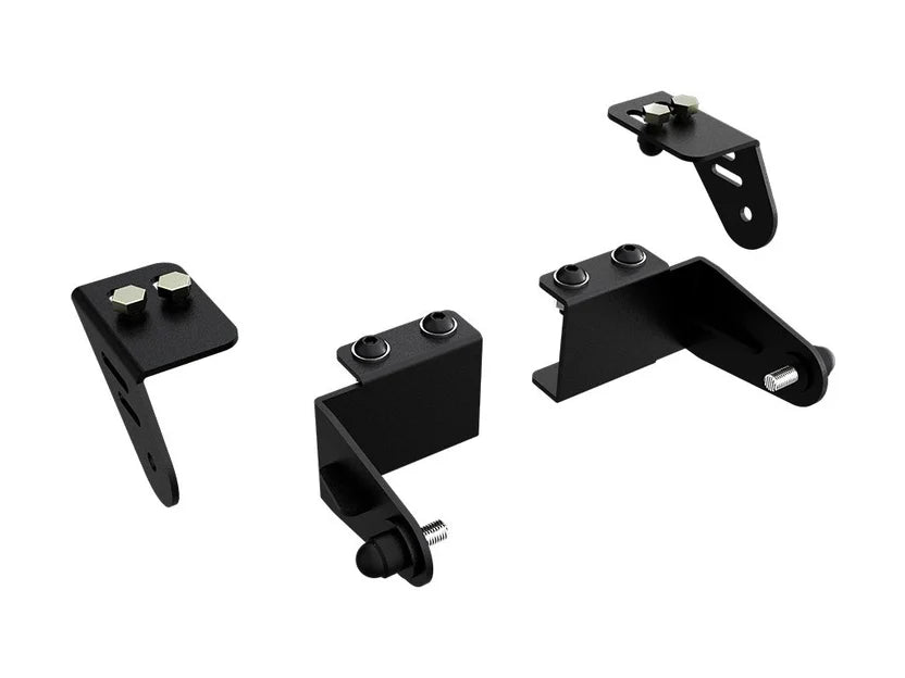Black powder-coated adjustable mounting brackets with bolts, designed for suspension or lift kit installation.