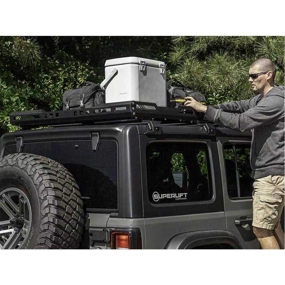 Rugged Ridge Roof Rack with Basket for Jeep Wrangler JL 4D Hardtop (18-25) with steel frame and cargo securing rails