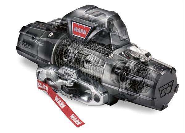 Warn Zeon 8-S Winch 89305 with synthetic Spydura rope, polished aluminum hawse fairlead, and convertible control pack internal view