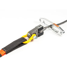 Load image into Gallery viewer, A Factor 55 FlatLink E (EXPERT) Schackle Mount - Gray 00080-06 strap with a closed system winching attached to it.