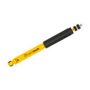 A yellow and black Old Man Emu shock absorber equipped with compression valving and high-quality oil, placed on a white background.