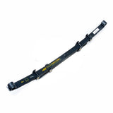 A black Old Man Emu bar with a yellow stripe on it, designed for optimal ride comfort and longevity.