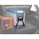 A convenient ARB Fridge Freezer Slide 37/50 Quart 10900021 installed on a fridge slide in the back of a jeep, allowing for easy access and efficient storage.