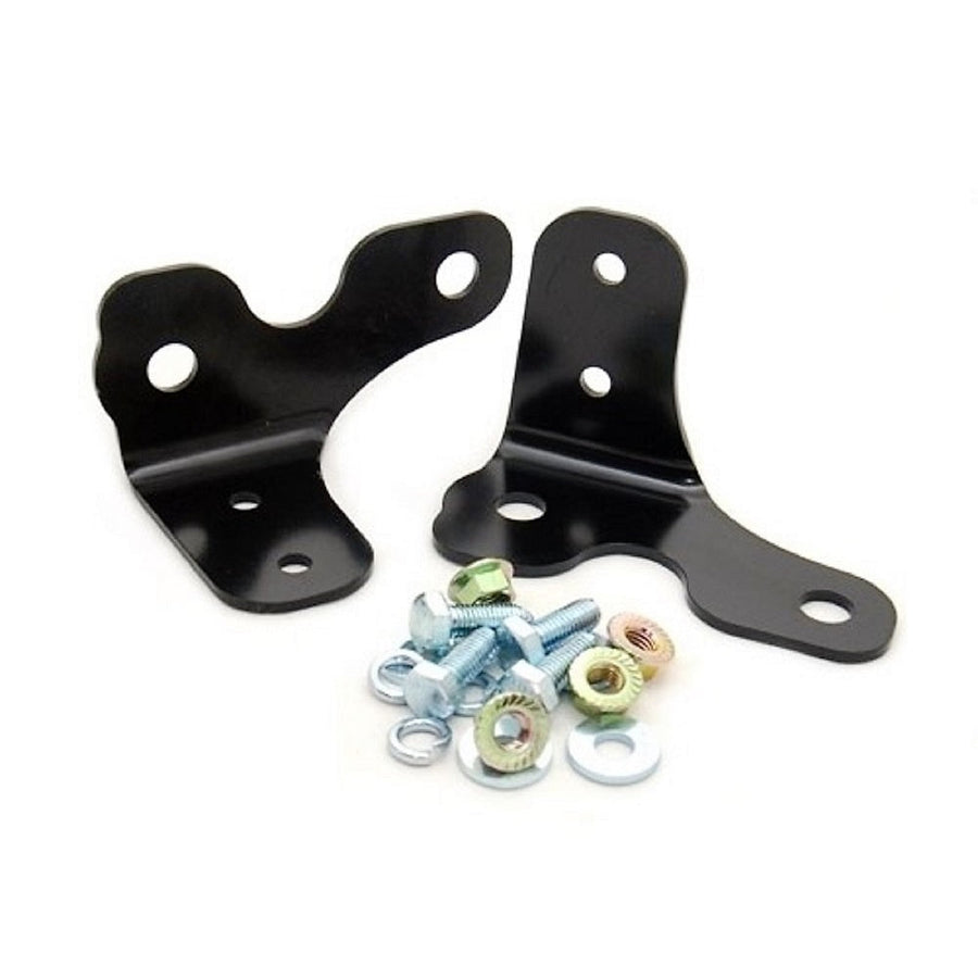 A pair of black Old Man Emu brackets with nuts and bolts suitable for suspension upgrade.