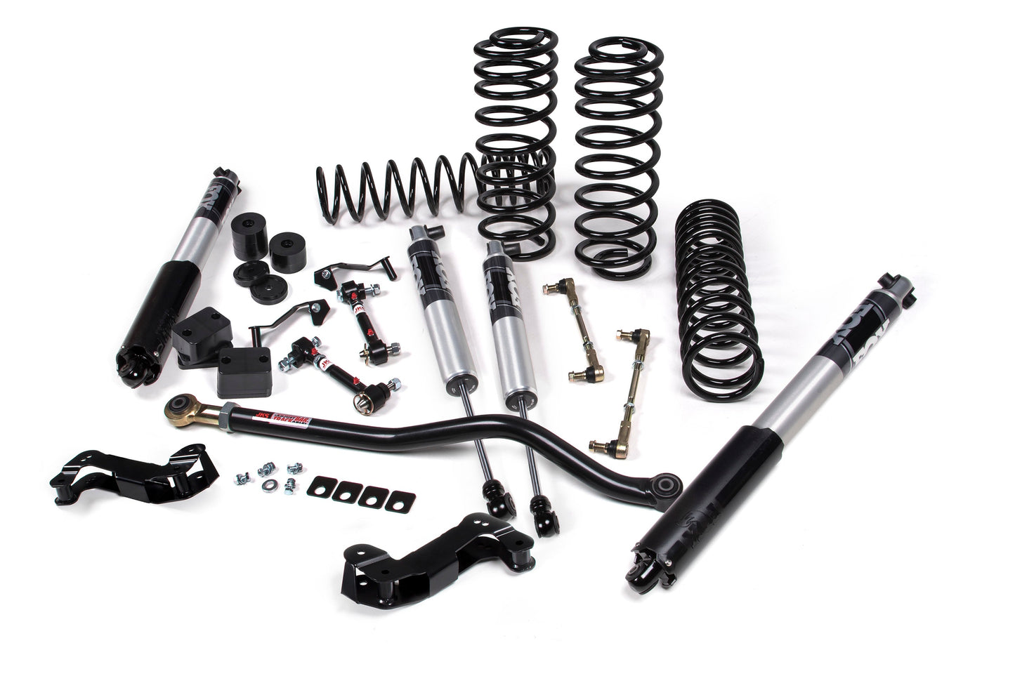 A JKS 2.5 Inch Jeep Wrangler JL (18-ON) 4 Door J-Kontrol Lift Kit, optimized for offroad articulation and featuring durable springs.