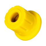 A yellow plastic nut on a white background, offering shock absorber functionality for improved off-road drivability. Introducing the OME Leaf Spring Bushing Kit OMESB108 for Toyota Tacoma (1998-2022) by Old Man Emu.