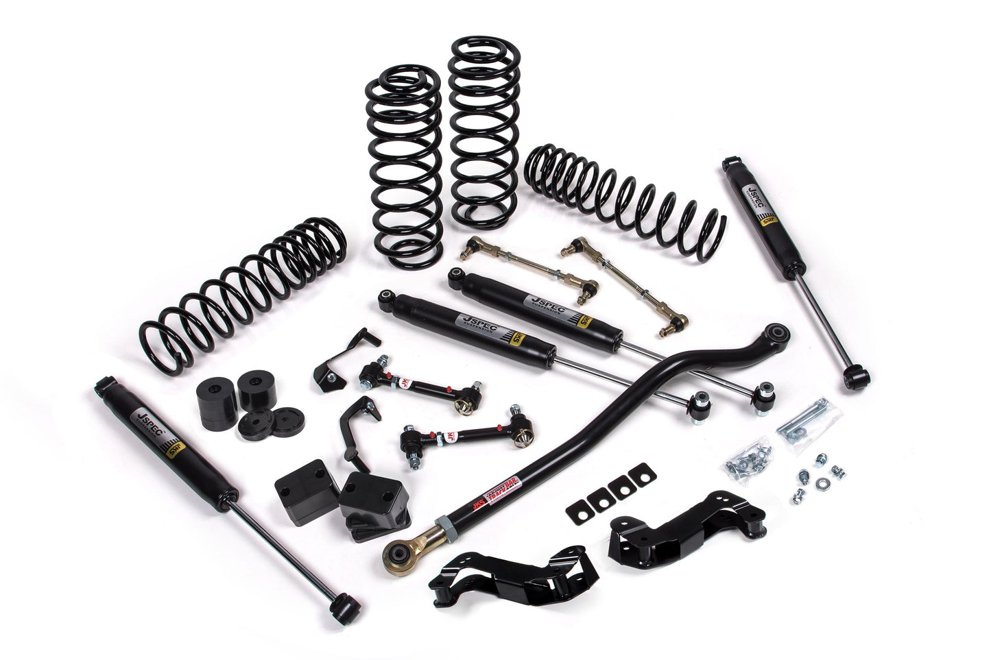 An offroad suspension system for a jeep with springs and JKS 3.5 Inch Jeep Wrangler JL (18-ON) 4 Door J-Kontrol Lift Kit.