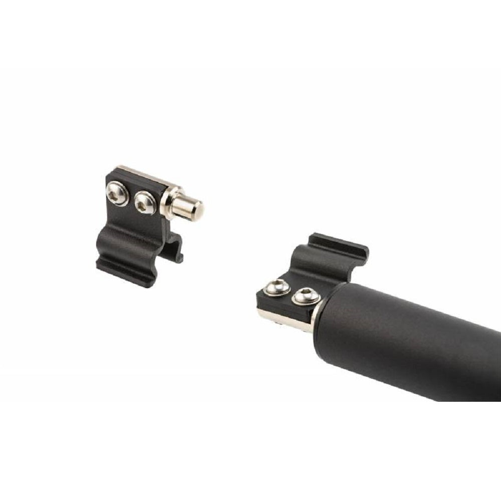 A pair of black metal brackets on a white background, perfect for securing items to a Base Rack Roller Kit ARB 1780365 or ARB.