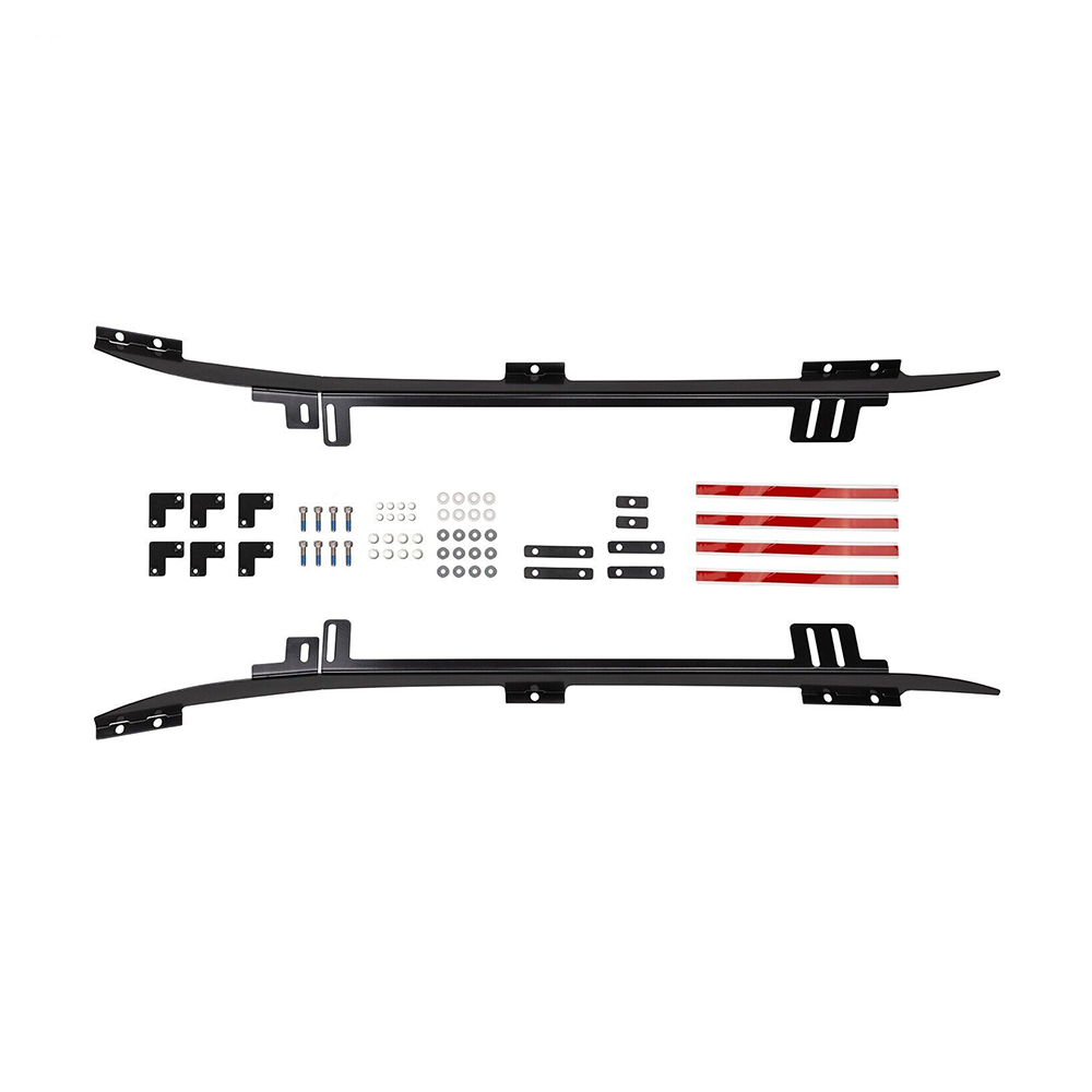 A set of black side rails and brackets for ARB Roof Rack Mounting Kit 3723010 for Toyota Tacoma 2005-2022, an ARB product.