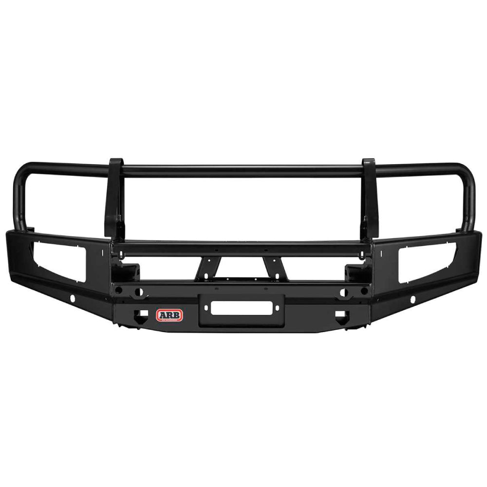 A black off-road vehicle Front Deluxe Bull Bar For Jeep Grand Cherokee 2017-2020 ARB 3450480 featuring bumper compatibility and safety features.
