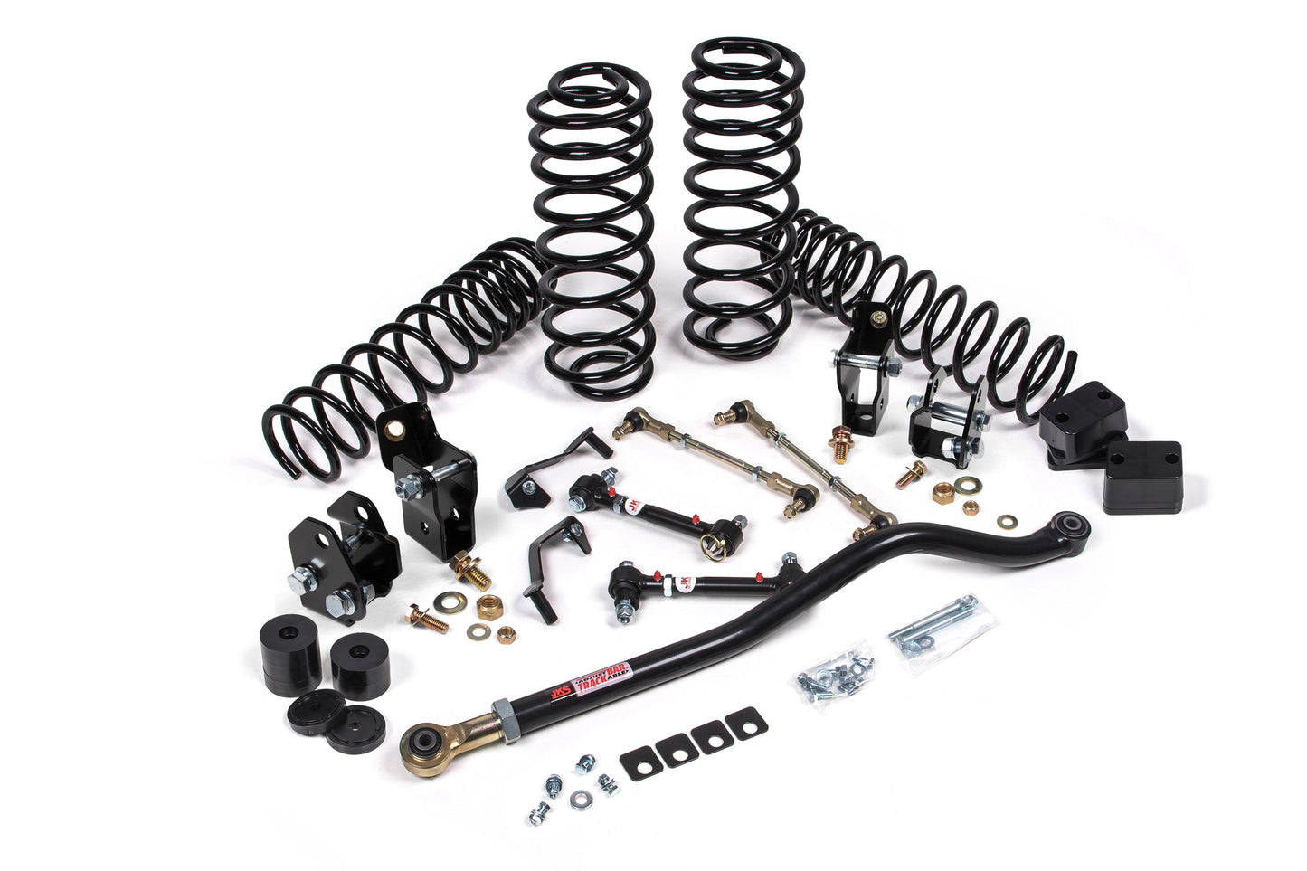 A JKS 2.5 Inch Jeep Wrangler JL (18-ON) - DIESEL 4 Door J-Venture Lift Kit for a jeep with coil springs and trackbar.