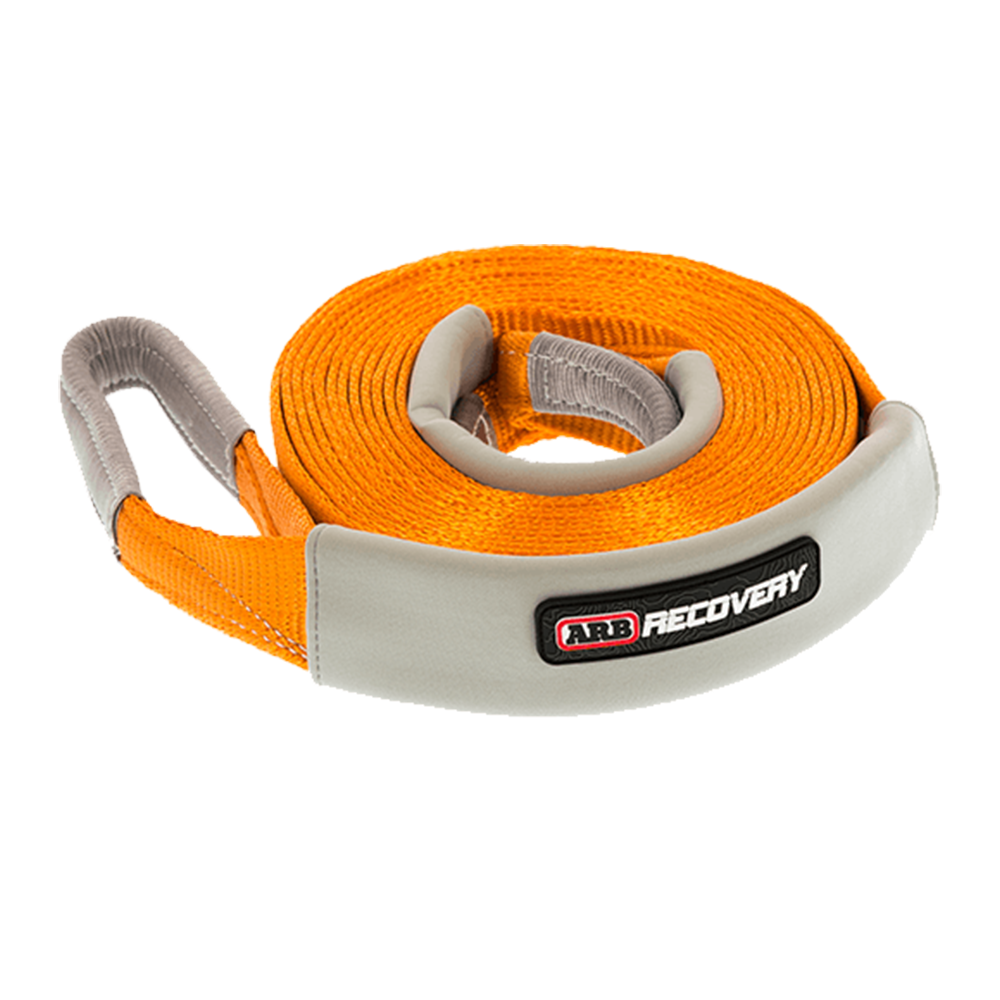 An ARB705LB Snatch Strap with an orange handle designed for maximum performance when immobilized 4x4 vehicles.