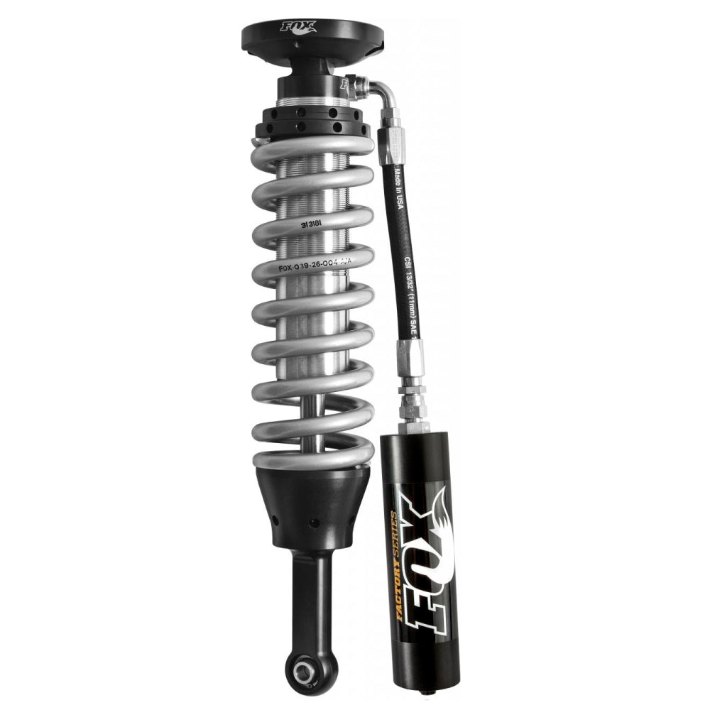 A Fox Racing shock with a zinc plated spring attached to its seamless steel body, ensuring a long-lasting finish.