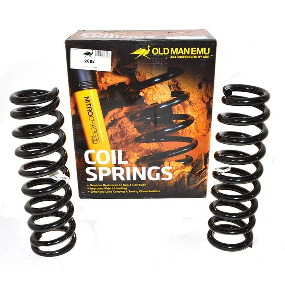 A pair of ARB Old Man Emu Front Coil Springs 2888 for Toyota 4Runner, Prado 150 Series, Tacoma, Hilux with easy installation in a box.