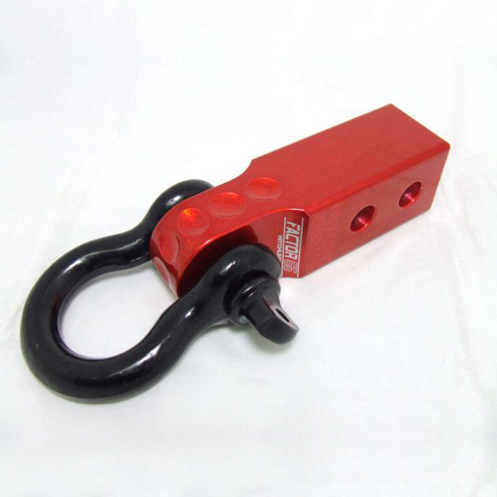 A lightweight Factor 55 HitchLink 2.0in Red 00020-01 shackle on a white background.