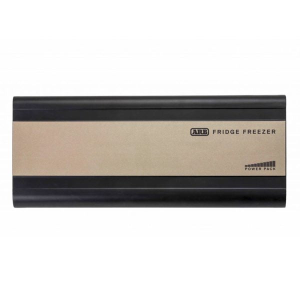 A lightweight and portable ARB Fride Portable Power Pack Accessory for Zero Fridge Freezer 10900050 with a black and tan case and cover.