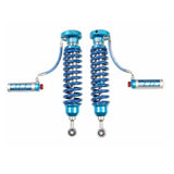 A pair of blue King Shocks 2.5 Front Coilover w/Remote Reservoir w/Adjuster (PAIR) for Toyota Tundra 2007-ON on a white background.