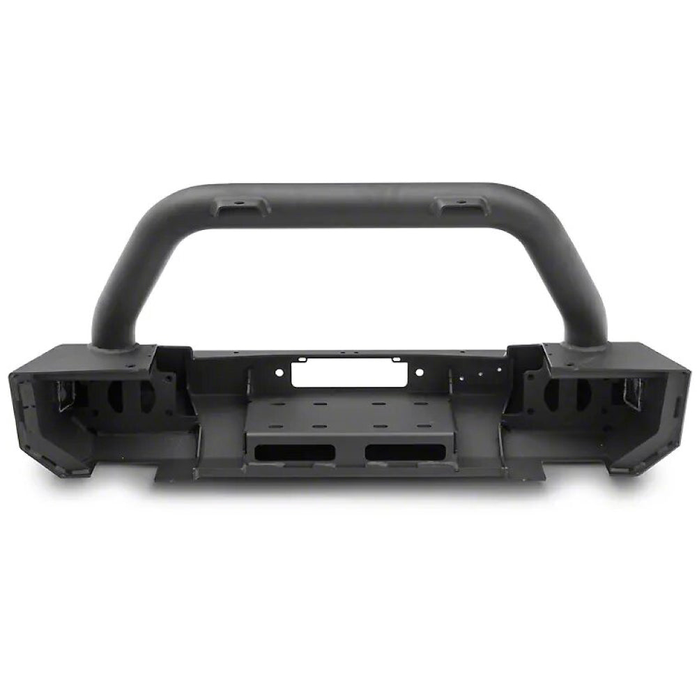 A black Classic Stubby Front Bumper with D-Ring mounts for a Jeep Wrangler ARB 3450450.