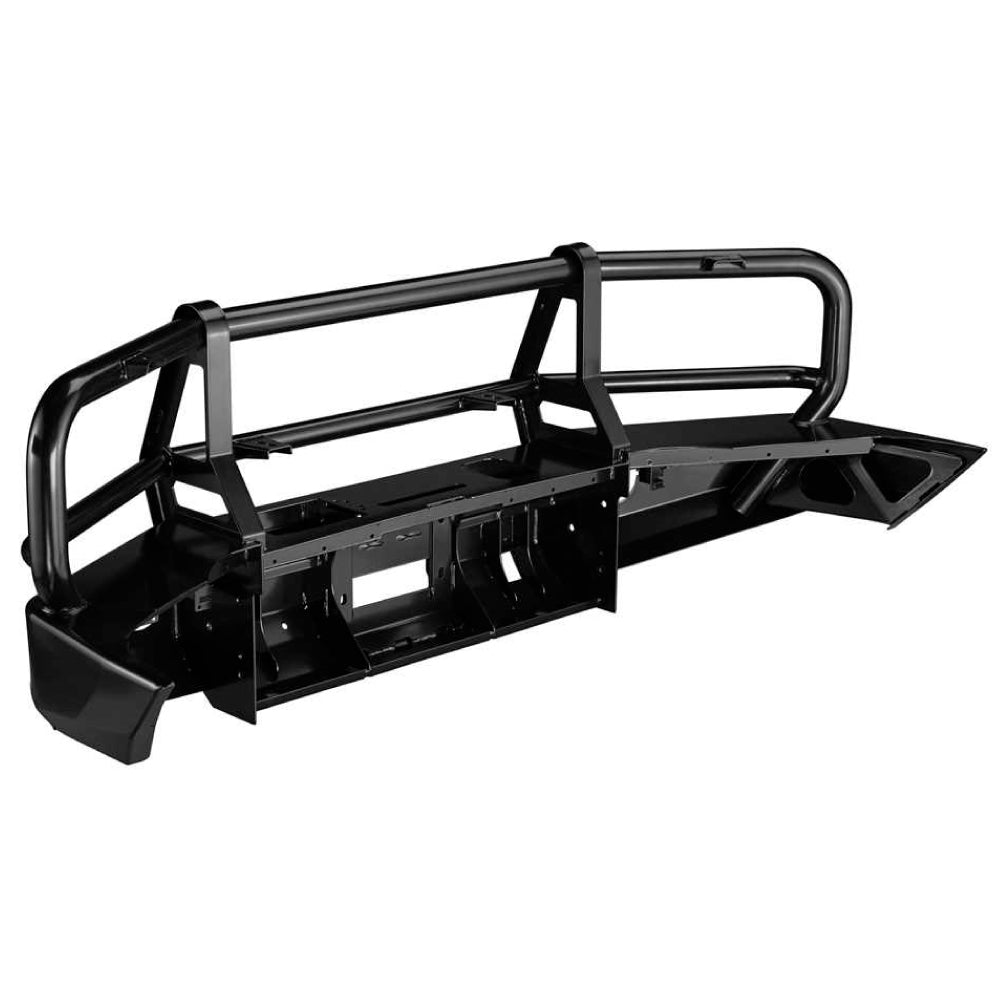 A black Deluxe Bull Bar Winch Bumper For Toyota Tundra 2007-2013 ARB 3415010 made with durable steel construction.