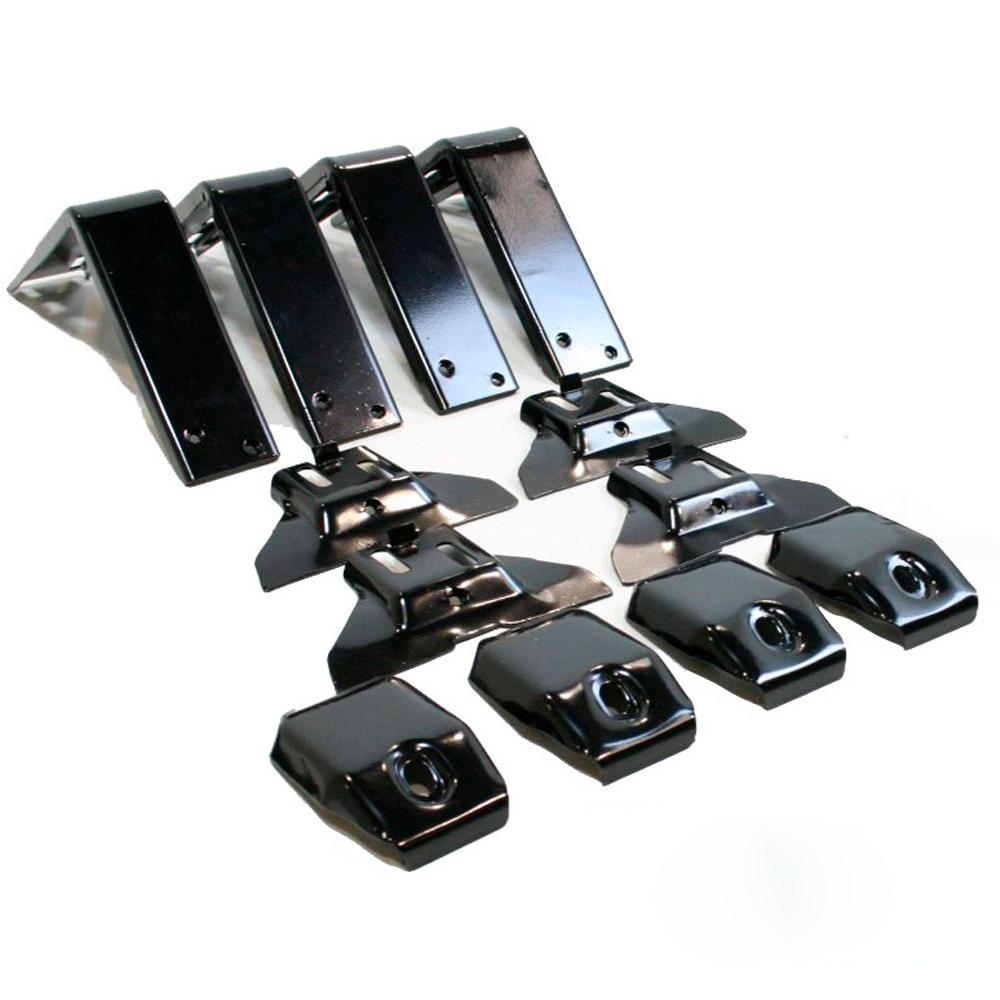 A set of ARB Roof Rack Fitting Kit for Nissan Pathfinder and NAVARA D40 ARB 3738010 brackets on a white background perfect for secure storage.