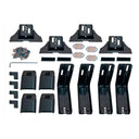 A fitting kit of black brackets and hardware for secure storage in a car, such as the Steel Roof Rack Basket 70” X 44” with Mesh Floor for Toyota Land Cruiser 150 by ARB.