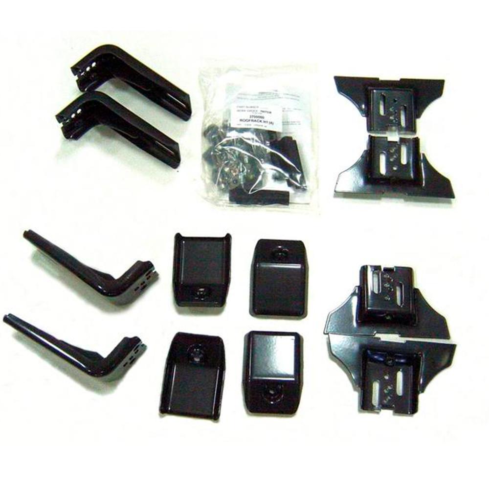 A high capacity ARB Roof Rack Fitting Kit Hummer H1 1992-2006 3700110 of black plastic parts for a car, providing secure storage solution.