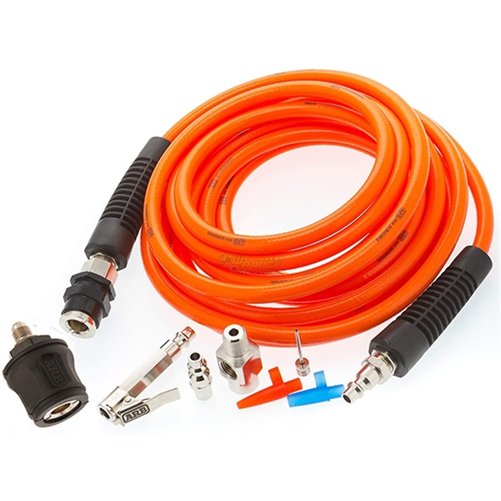 A set of ARB Pump Up Kit High Temp Orange 171302 air hoses and accessories.