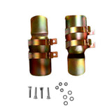 A pair of metal brackets with screws and bolts for Old Man Emu OME Shock Stone Guard Kit OME661 for Toyota Land Cruiser 150 Series, 4Runner, FJCruiser Old Man Emu Nitrocharger Sport Shocks and 4X4 suspension.