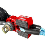 A red rope with a hook attached to it, perfect for securing items or towing with the Factor 55 FlatLink Winch Shackle Mount 00050-01.
