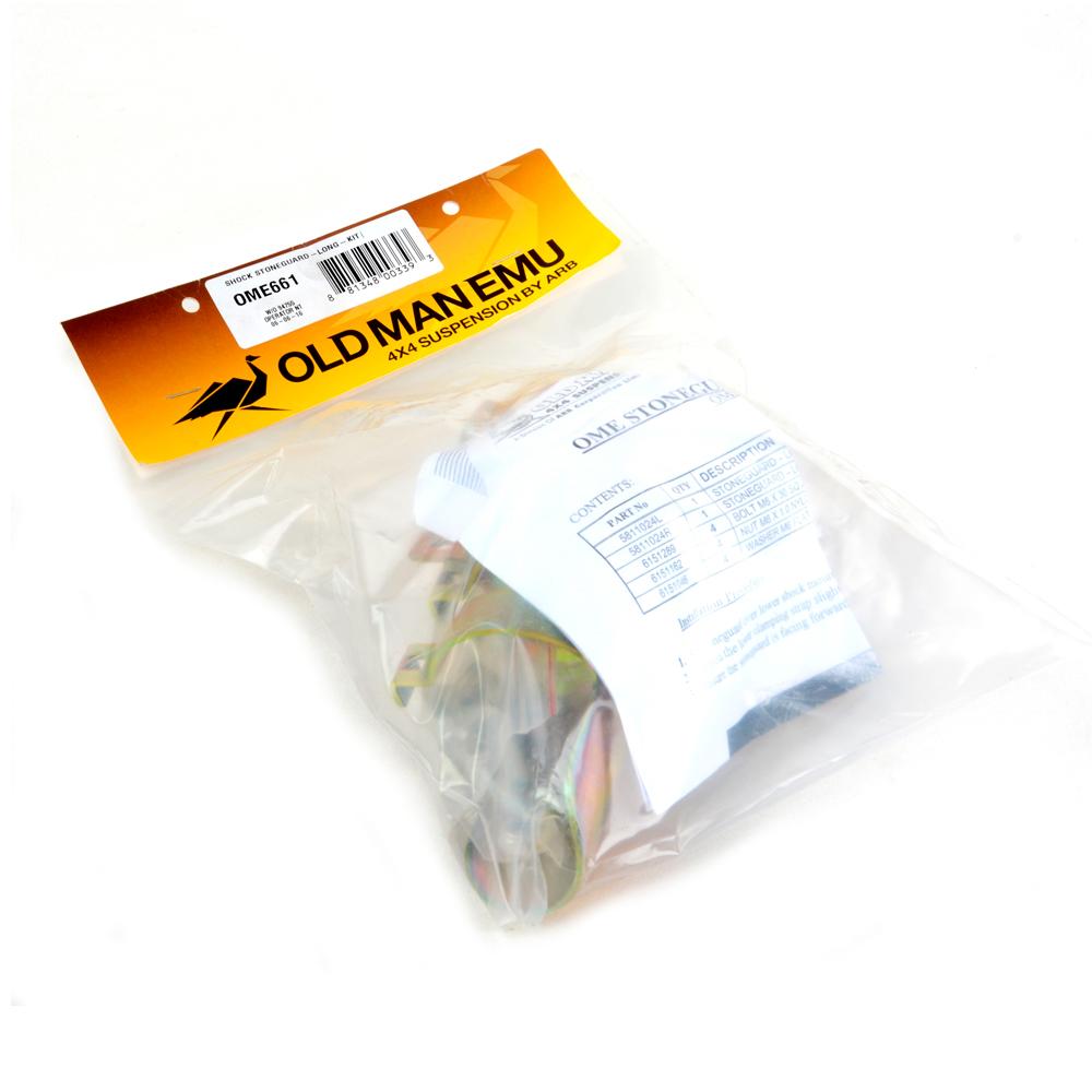 A package with a small package of OME Shock Stone Guard Kit OME661 for Toyota Land Cruiser 150 Series, 4Runner, FJCruiser Old Man Emu wires for rear shocks and 4X4 suspension.
