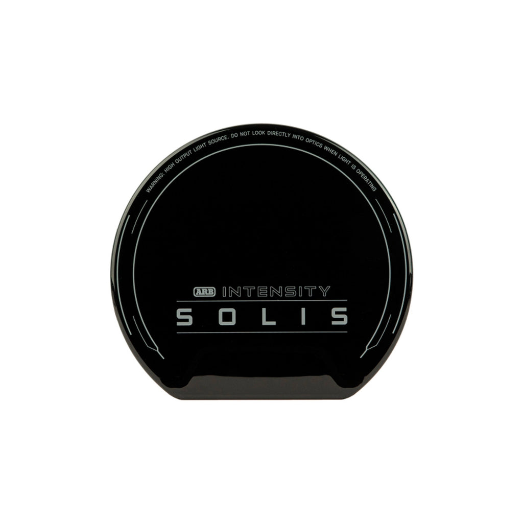 A black and white ARB circular device made of polycarbonate material with the word 'solis' written on it.
