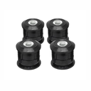 Four black ARB Caster Correction OMECA001 bushings on a white background, ideal for wheel alignment and caster correction. (for Suzuki Jimny (2018-2021) 4th GEN - CYL. 1.5L PETROL ENGINE, Old Man Emu)