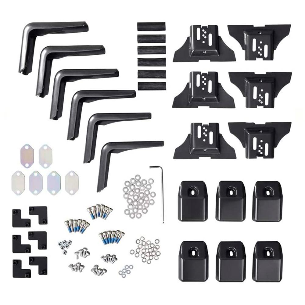 A high-capacity ARB Roof Rack Fitting Kit for secure storage of black bicycle parts and accessories.