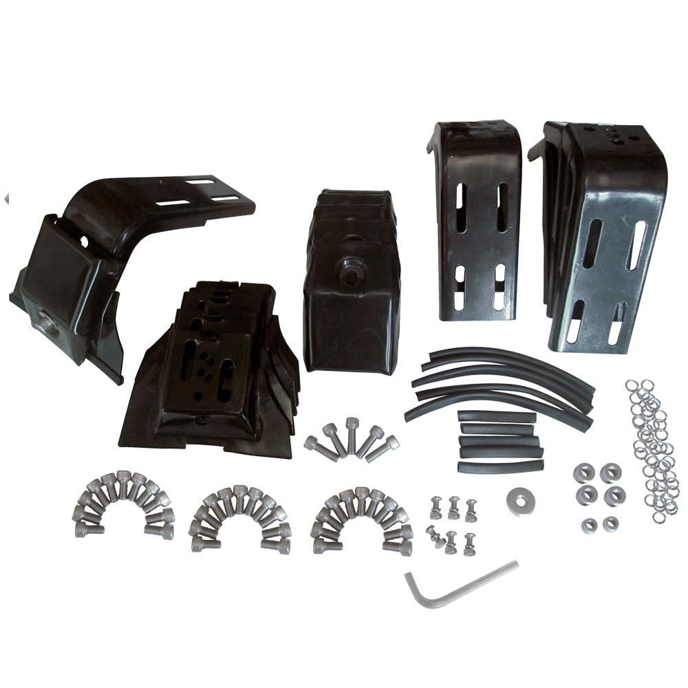 A set of motorcycle parts and hardware, including ARB steel roof racks for secure storage.