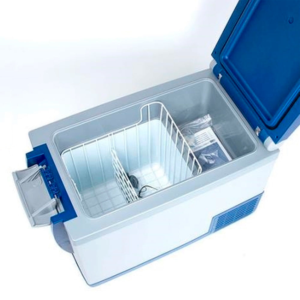 An ARB Fridge Freezer 82 Qt 10800782 in blue and white on a white background.
