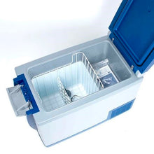 Load image into Gallery viewer, An ARB Fridge Freezer 82 Qt 10800782 in blue and white on a white background.