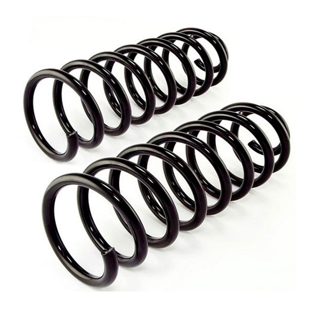 A pair of Old Man Emu black coil springs on a white background.