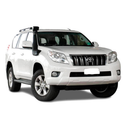 A white Safari Land Cruiser parked on a white background with a Safari Snorkel Intake Kit for Toyota Prado 150 Series SS190HF.